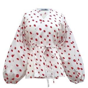 Sabina Sommer Strawberry Wrap Top